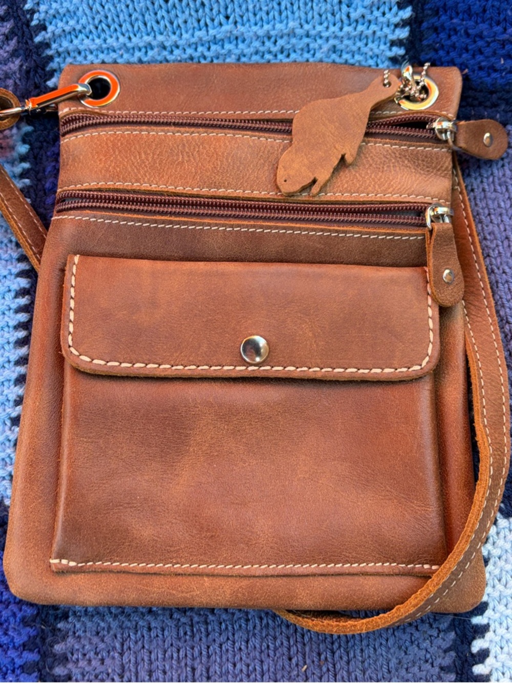 Vintage - Roots Leather Villager Crossbody Bag with Front Flap pocket.
